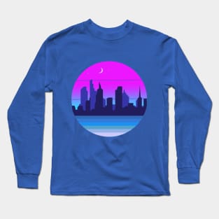 Retro City Skyline Night Long Sleeve T-Shirt